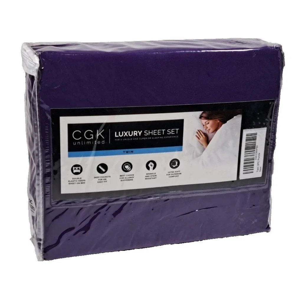 CGK Unlimited Luxury Sheet Set Twin 3PC Purple Deep Pocket Wrinkle Resistant NEW